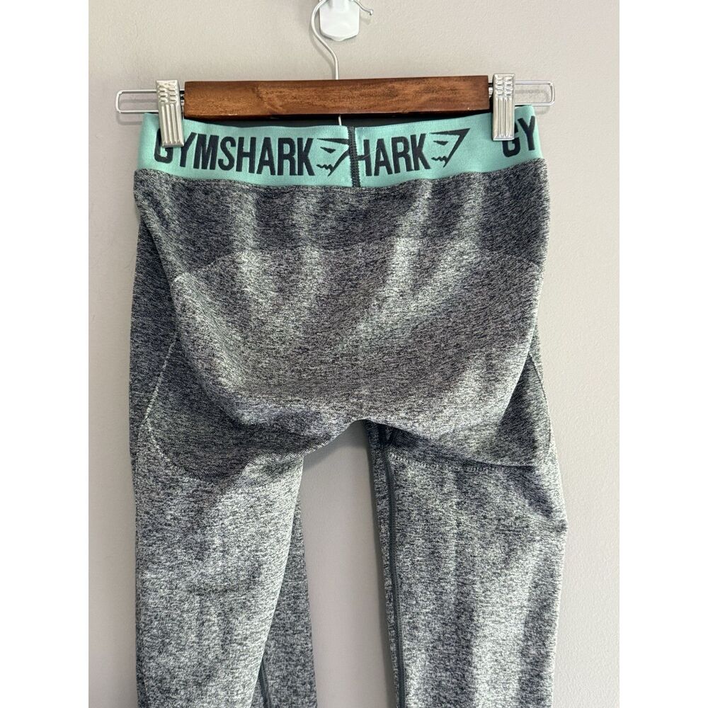 Gymshark Flex Leggings Gray Teal Waistband Stretch Knit Shaping Athletic Gym Sm - Picture 8 of 14